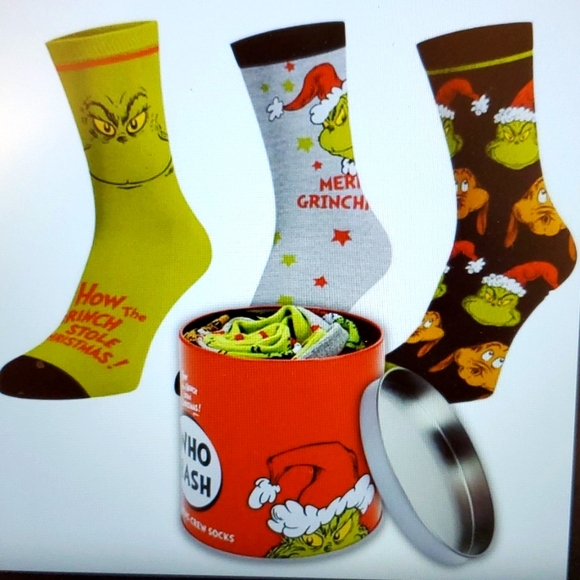 Bioworld Other - 🆕️: THE GRINCH 3-PAIR CREW SOCKS IN A CAN of WHO HASH GIFT TIN